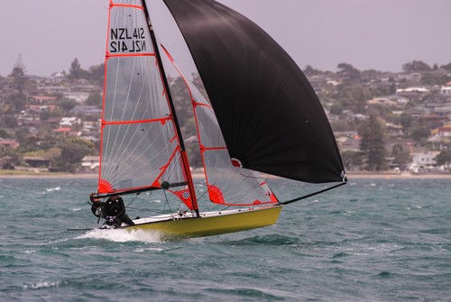 Take off: Josh Handa & Jack Rogers - NZ 29er National Championships 2013 © John Adair